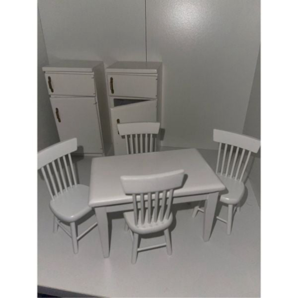 1:12 Miniature dollhouse furniture kitchen table with matching four chairs. Refr